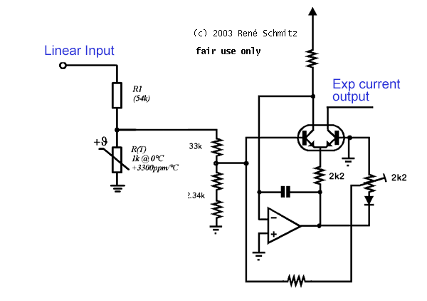 Linear to exponential voltage converter