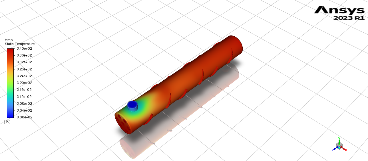 Temperature Contour for STHE with baffles at 40°