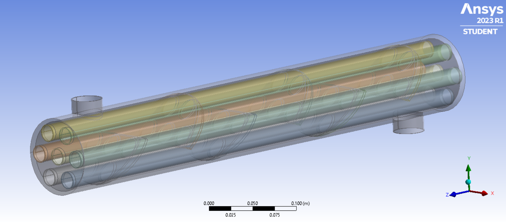 Model for the STHE with baffles at 40° inclination