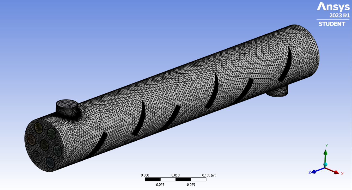 Mesh for STHE with Baffles at 40° Inclination