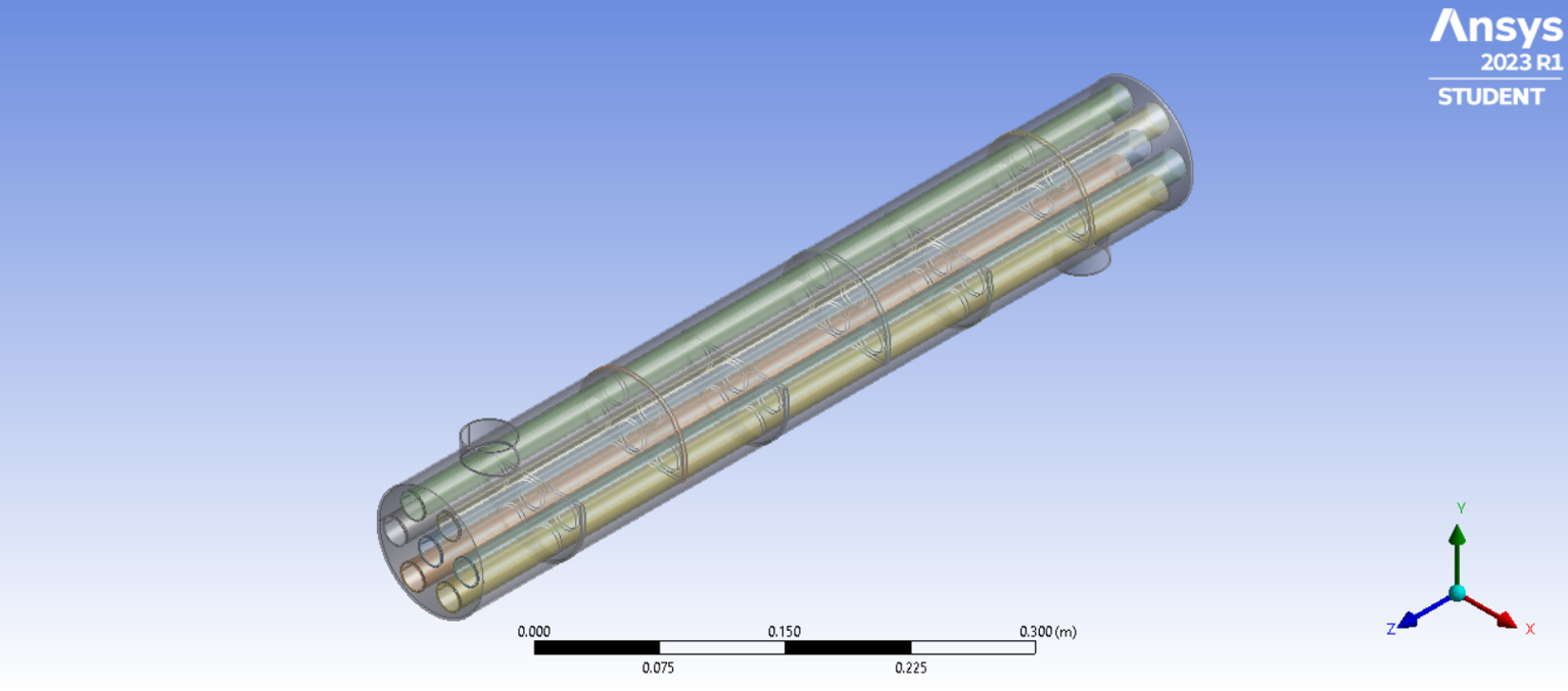 Model for the STHE with baffles at 0° inclination