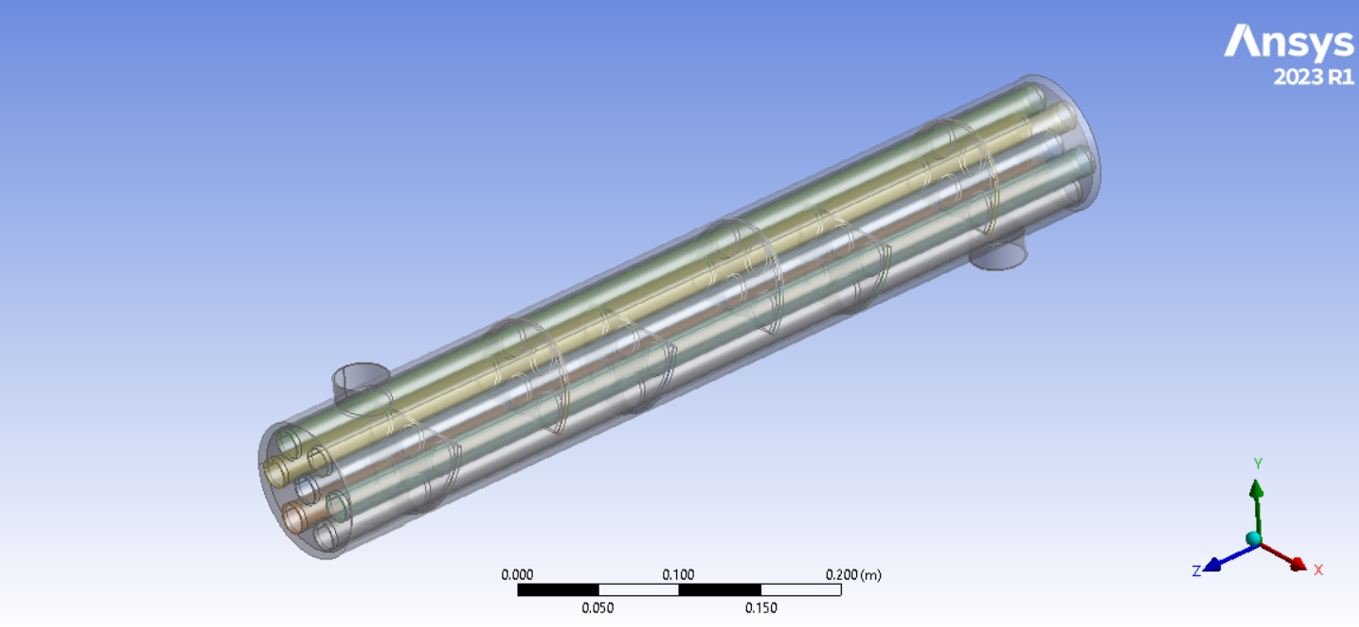 Model for the STHE with baffles at 20° inclination