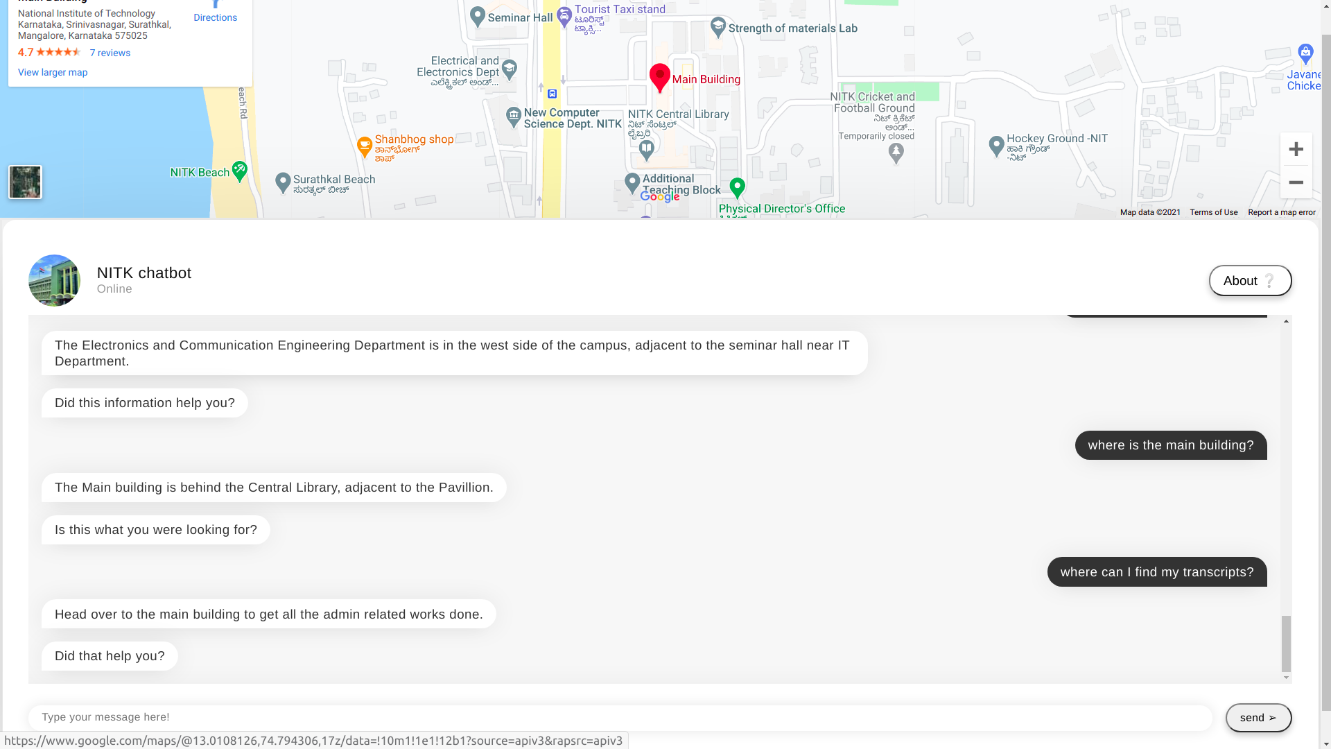 ChatBot for NITK